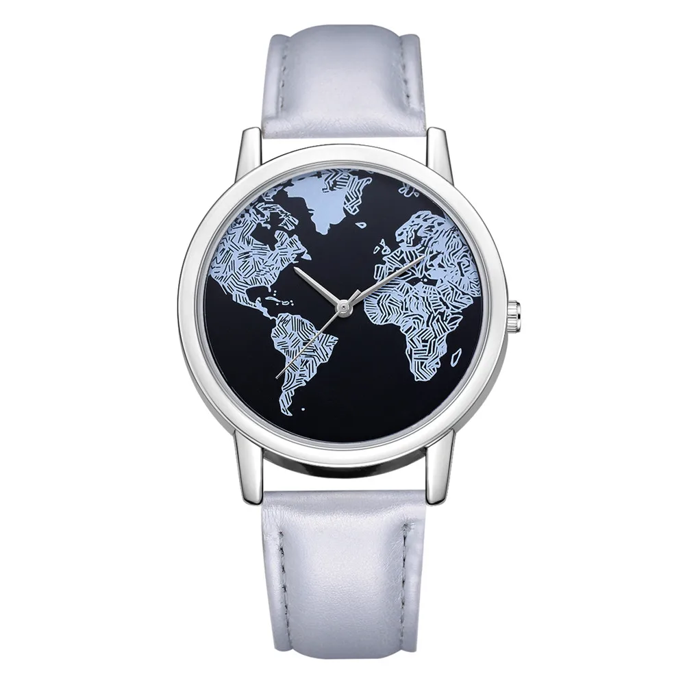 

Luxury FanTeeDa Women Watch Fashion Casual Dress Wristwatch world Map Dial Leather Quartz Watch Female Clock Reloj Mujer relogio