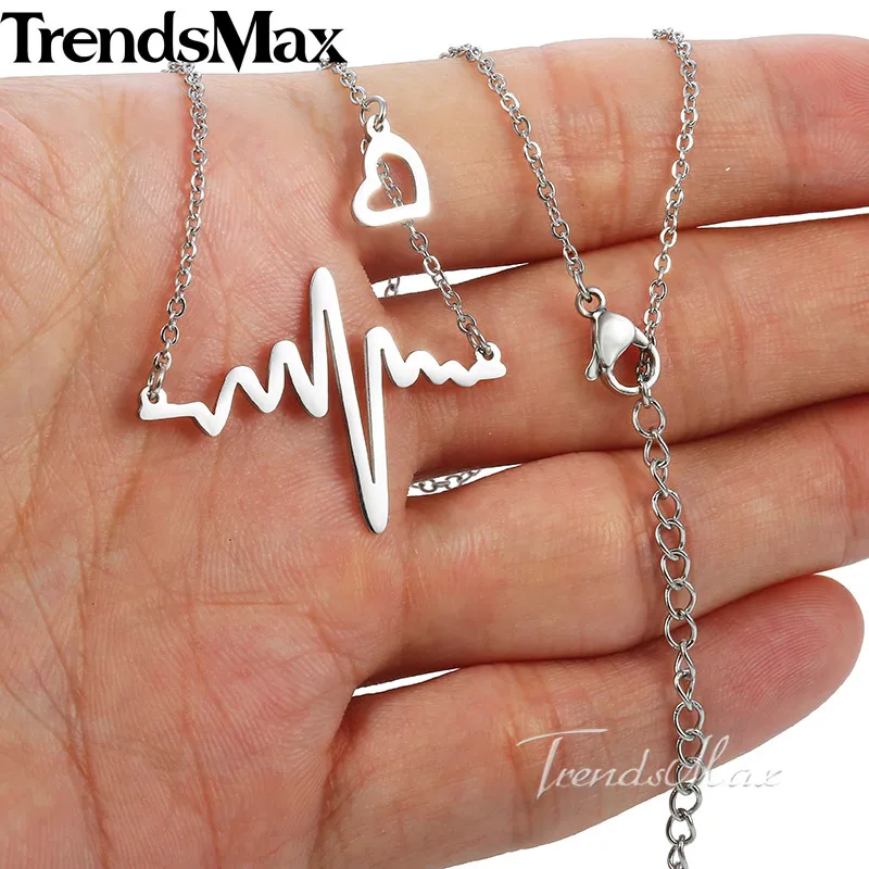 Trendsmax, электрокардиог, сердцебиение, подвеска, ожерелье, Женская цепочка из нержавеющей стали, сердце, ритм ЭКГ, ЭКГ, KKNM145