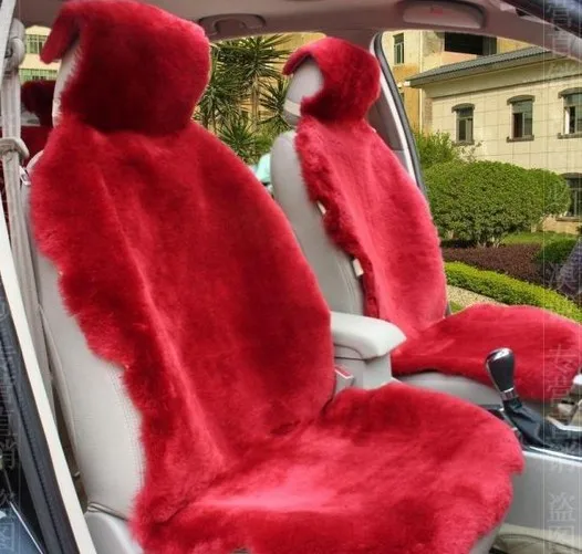 Высокое качество Зимний теплый роскошный натуральная короткая шерсть овчина универсальный чехол для автомобильных сидений набор 1 шт Передняя крышка сиденья - Название цвета: Красный