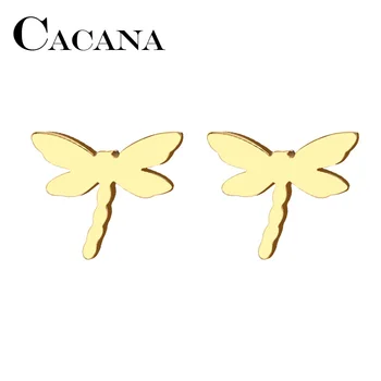 

CACANA Stainless Steel Stud Earring For Women Man Dragonfly Gold And Silver Color Lover's Engagement Jewelry Drop Shipping