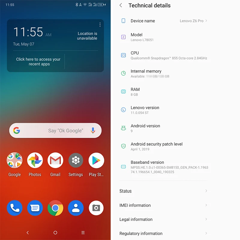 Lenovo Z6 Pro смартфон с восьмиядерным процессором Snapdragon 855 ОЗУ 8 Гб ПЗУ 128 ГБ 48