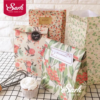 

3 or 4 pcs/lot Countryside Style Flower Cake Paper Bag Chocolate Muffin Biscuits Box for Cookie Package LD108