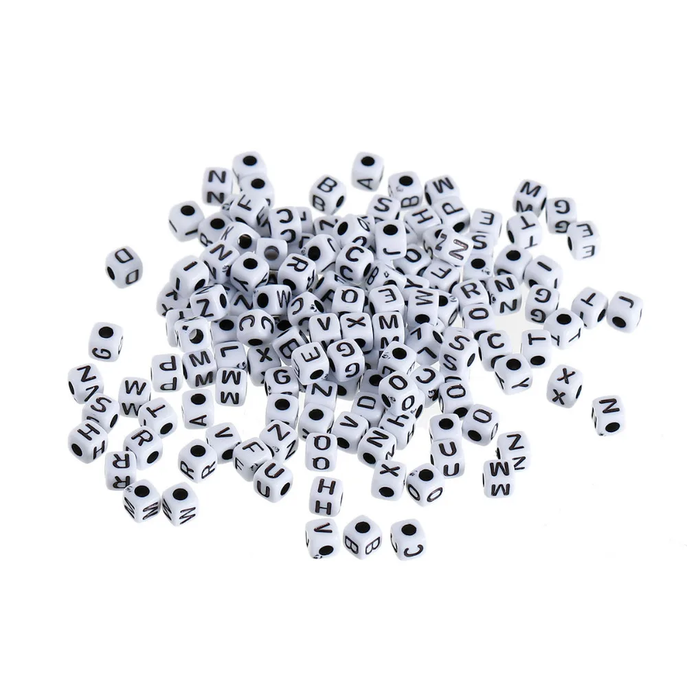 DoreenBeads акриловые разделительные бусины белый квадрат случайный Алфавит/узор с