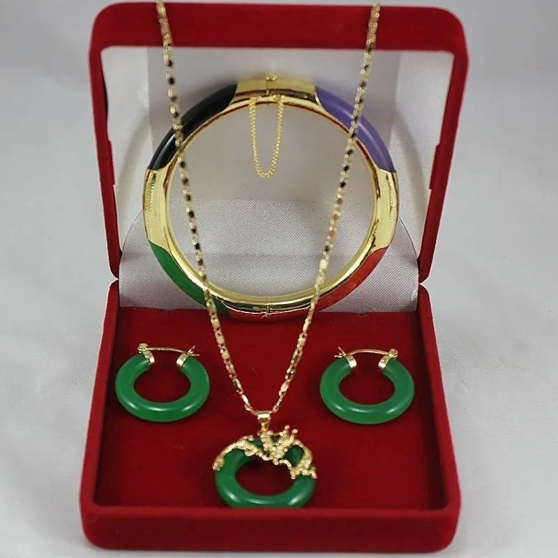 

Hot selling> Wonderful Multicolor Jade Circle Dragon Pendants Necklace Earring Bracelet NEW -Bride jewelry free shipping