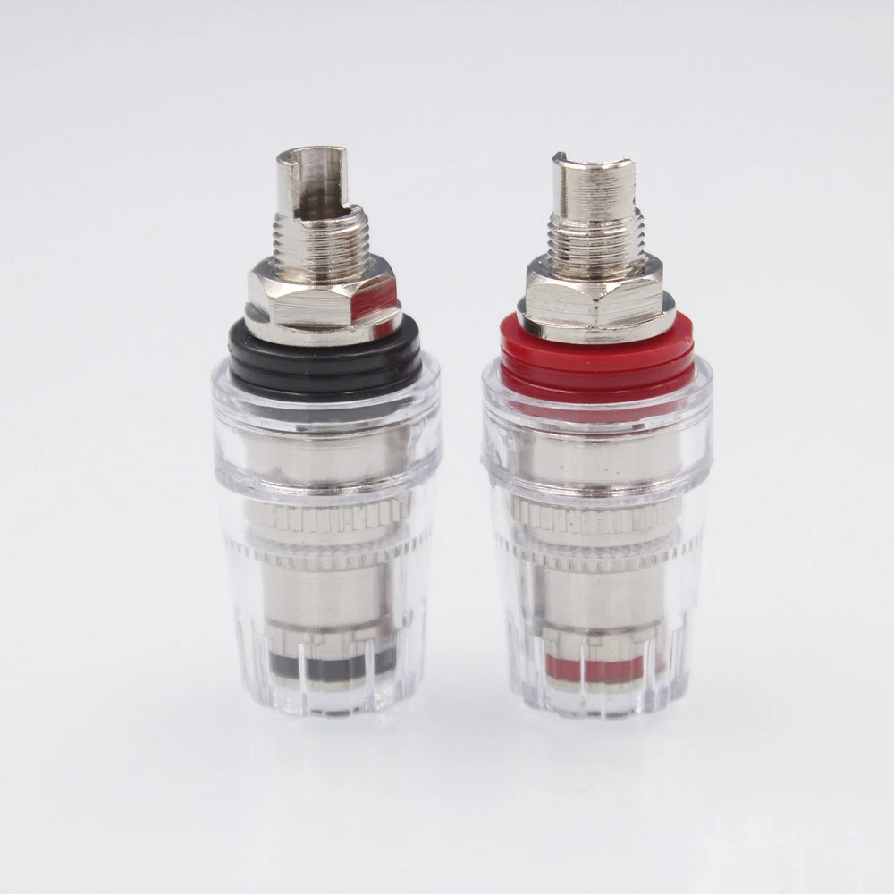 

Nickel-plated pure copper transparent crystal connection cylinder with the power amplifier loudspeaker terminals silver.