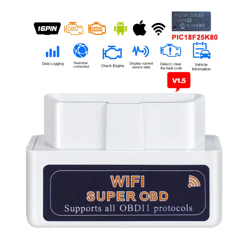 OBD2 сканер ELM327 Bluetooth/Wifi V1.5 с PIC18F25K80 диагностический obd2 bluetooth obd ii ELM 327 для Android/PC диагностический инструмент - Цвет: SC02-G01 V1.5 PIC