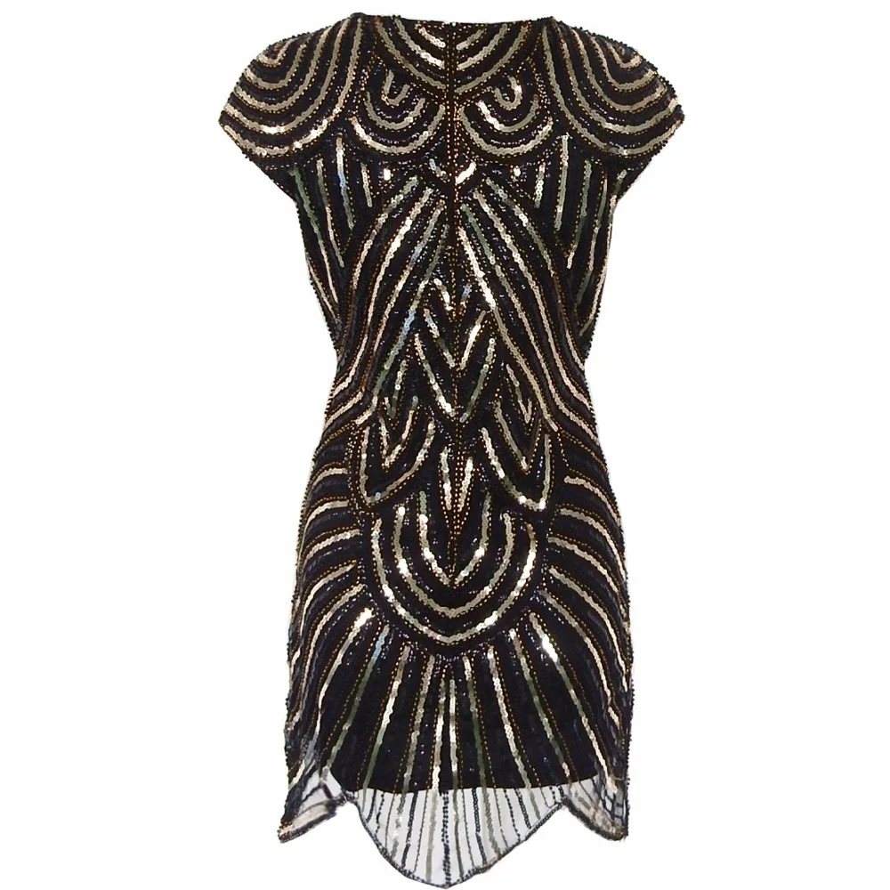 

Sequined dress sexy round collar slimming dress Vintage Gatsby Bead Sequin Art Nouveau Deco Flapper Dress