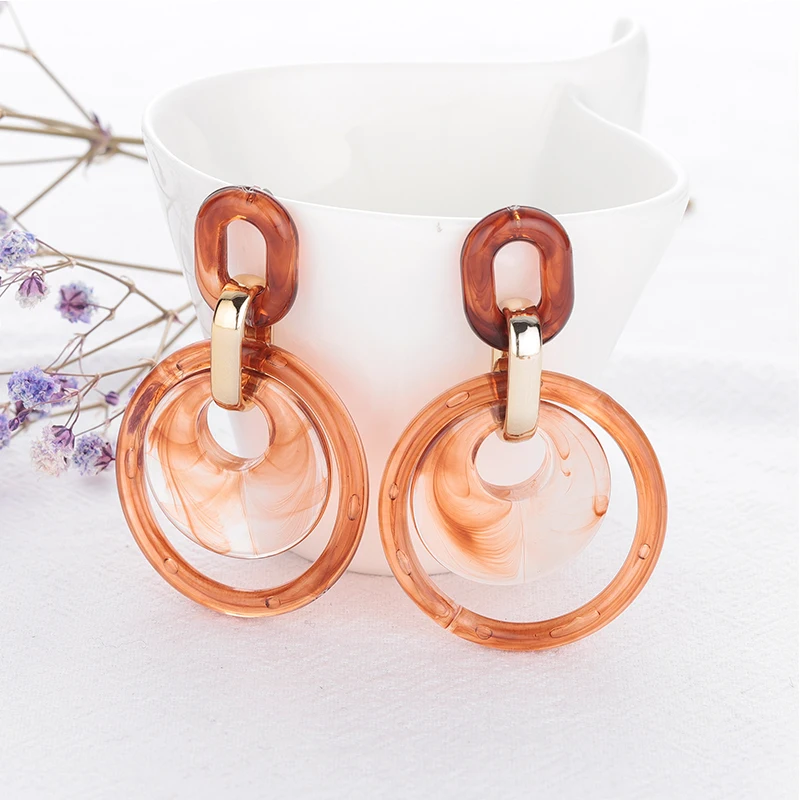 

Hollow Round Orange Texture Acrylic Dangle Earrings For Women Oversize Transparent Geometric Earrings Office OL Womens Jewellery