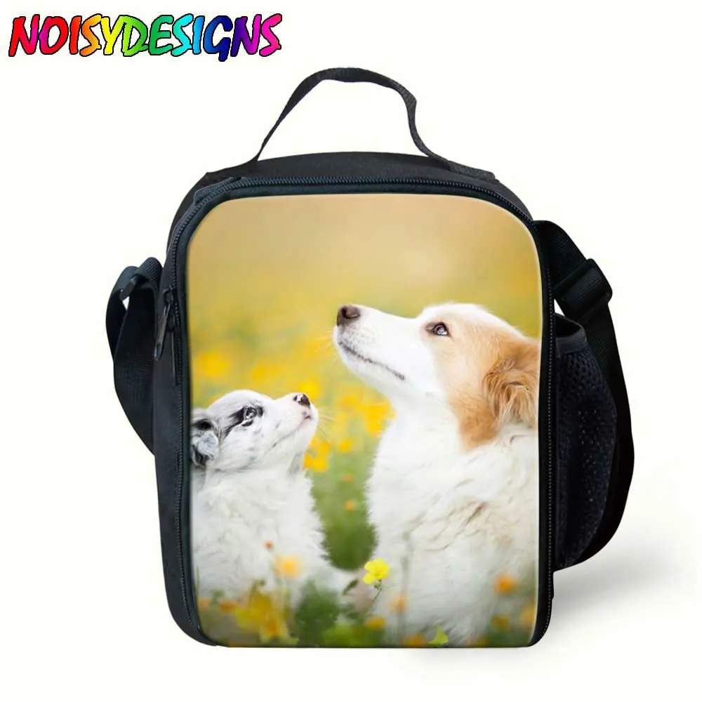 

Border Collie Prinitng lunch bag for boys girls school insulated food bags Messenger lunch bags for kids thermal picnic Bolsa