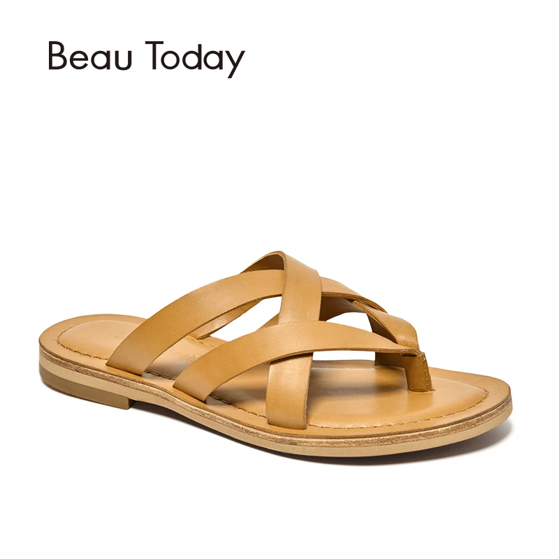 Frauen Kalbsleder Qualität Handgemachte Weichen Hausschuhe Beautoday Flip Stil Leder Sommer Echtes brownish yellow Gladiator dark Black Flopstop coffee 36049 C8fqP4Pw