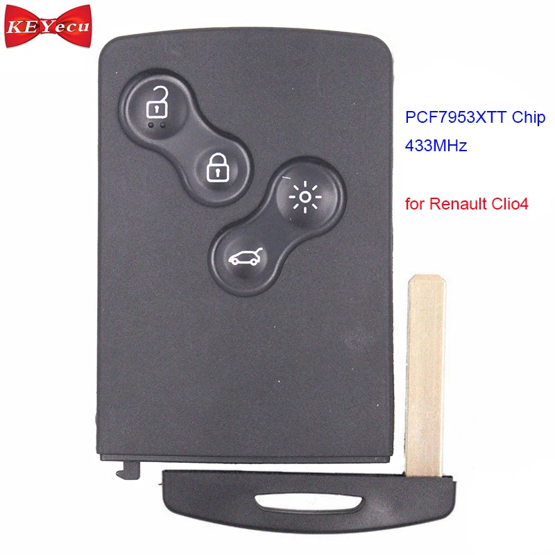 

KEYECU for Renault Clio4 Replacement Smart Remote Control Car Key Fob 4 Button 433MHz PCF7953XTT Chip