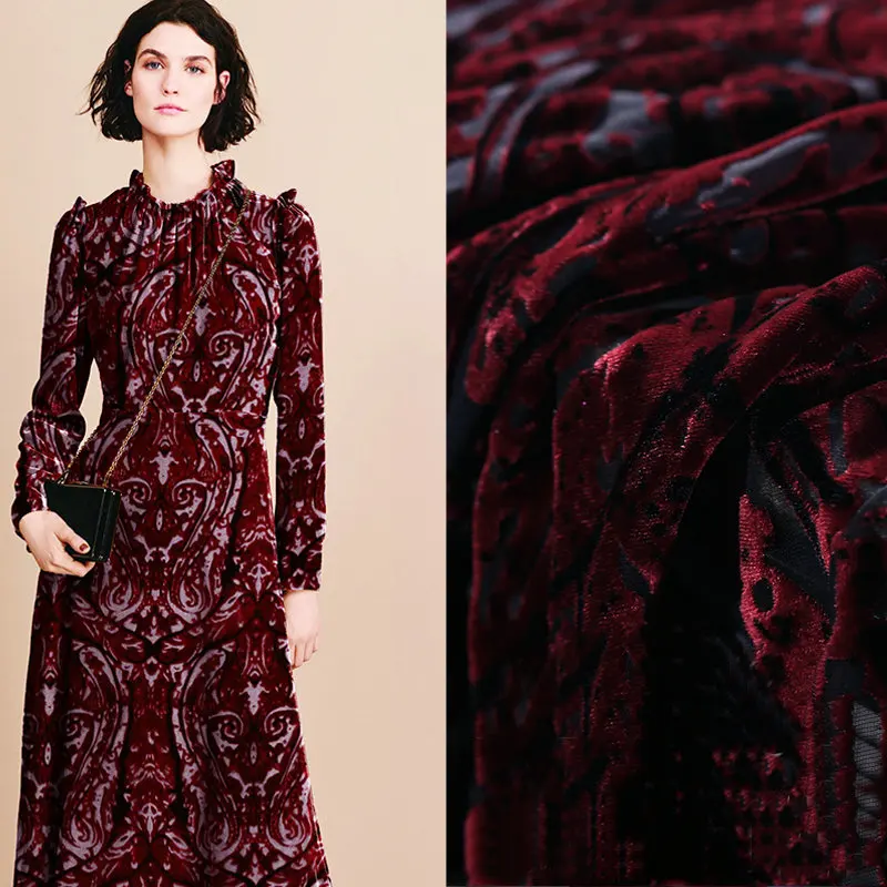 Принтованная выгорающая шелковая бархатная ткань для Шелкового велюра платье растение