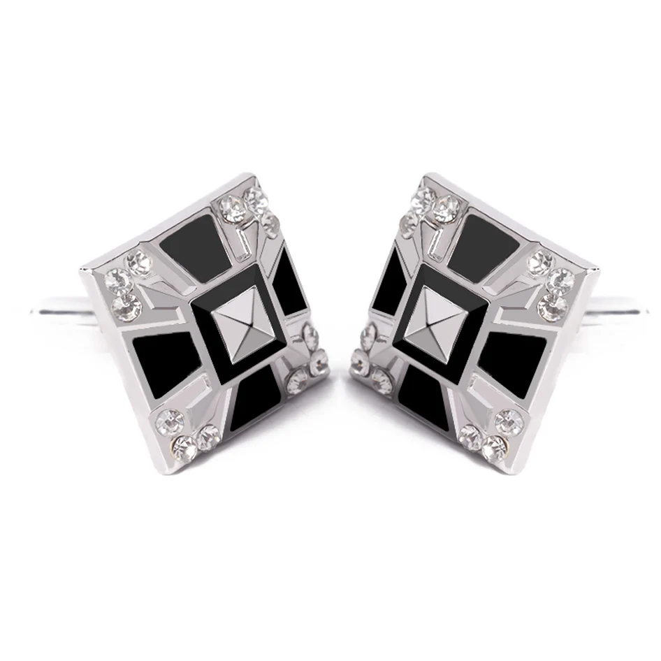 

Crystal Cufflinks Elegant Style Business Party Used Luxury Black Enamel Classic Square Designer Cufflink Sleeve Buttons For Men
