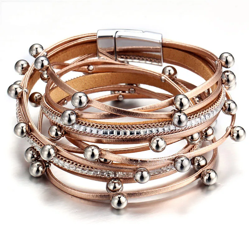 Если вы Винтаж многослойный кожаный браслет с бусинами для женщин классический колокол Веревка Шарм браслеты модные ювелирные изделия Femme Pulsera подарки