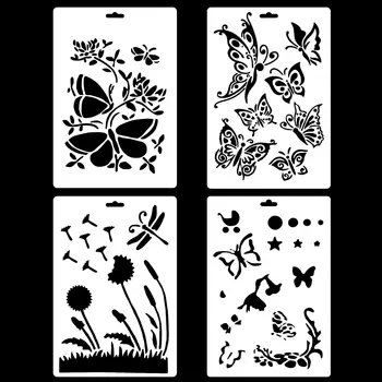 

4Pcs/Set A4 Butterflies Dandelion DIY Layering Stencils Painting Scrapbook Coloring Embossing Album Decorative Template