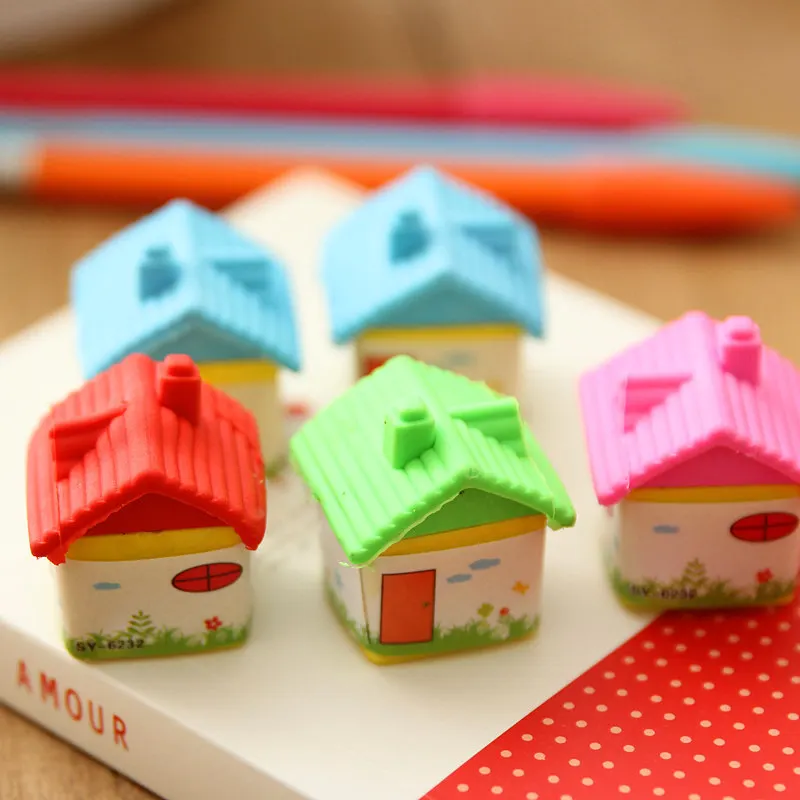 

20 PCs Korean Creative Stationery Small House Eraser Detachable Assembly Rubber Children Student Prize