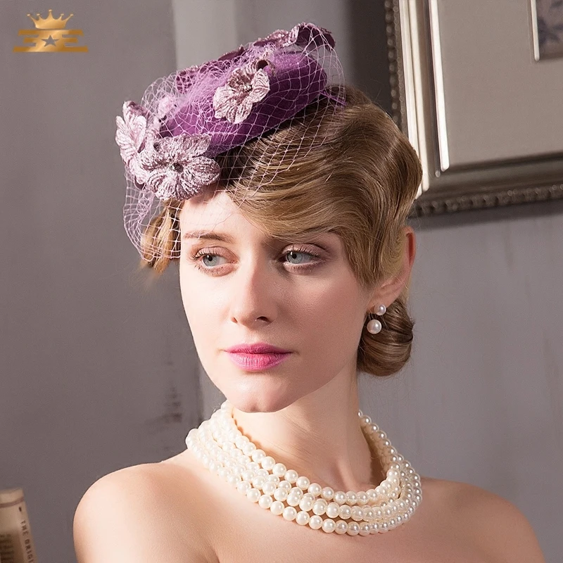 

Ladies Linen Pillbox Hat Fascinators Women Elegant Derby Church Cap Female Fedora British Style Flowers Wedding Hats B-8163