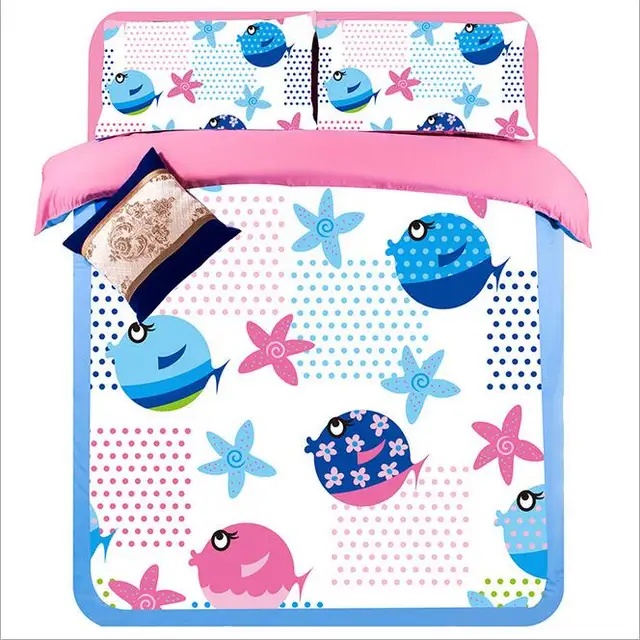 Blue Sea Underwater Colorful Fish Bedding Sets Twin Queen King Size