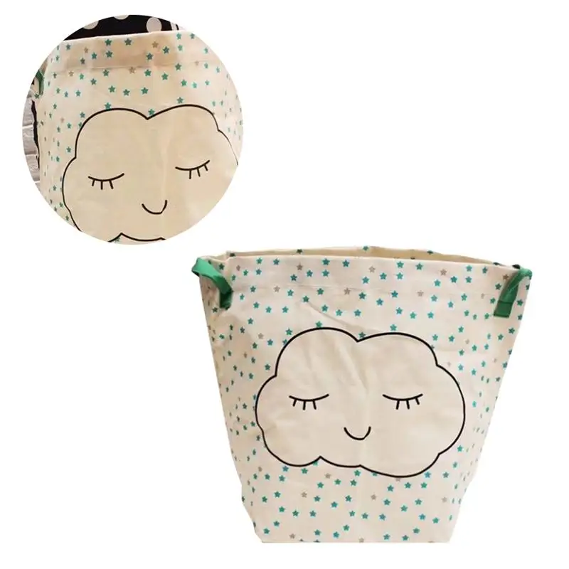 Multifunctional Cotton Linen Laundry Basket Cloud Printing Large Capacity Dirty Clothes Basket Storage For Home Bedroom Bathroom
