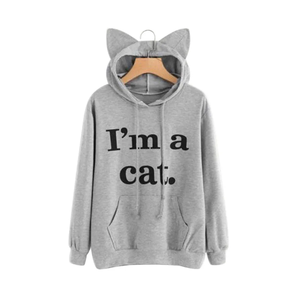  Autumn Winter Women Hooded Hoodies Long Sleeve Letters Printing Sweatshirt With Cat Ears Hat Lady G