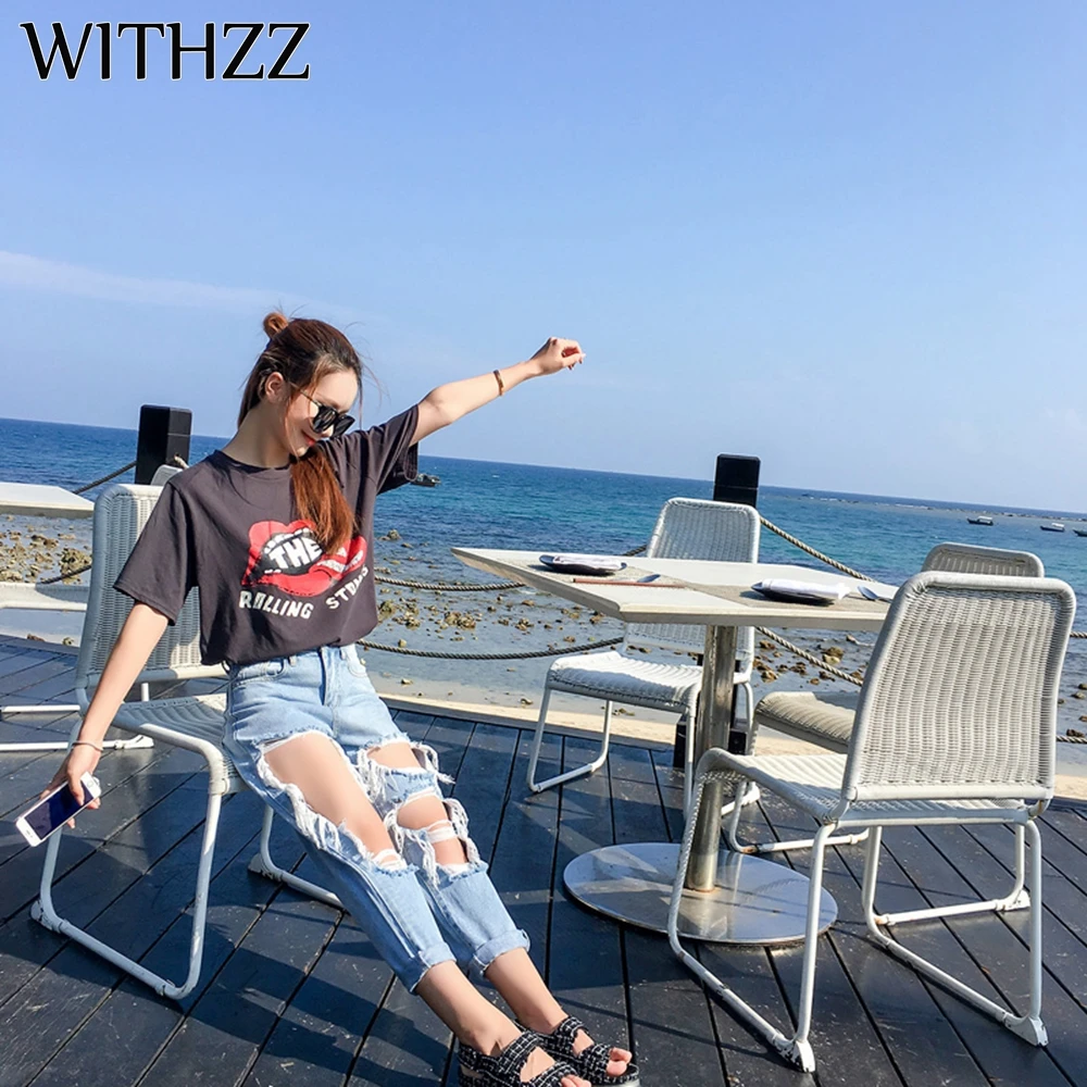 WITHZZ New Arrival 5XL Ripped Jeans Women's Loose Thin Jeans Women Pants Breeches Overalls Vintage Female Torn Trousers WITHZZ New Arrival 5XL Ripped Jeans Women's Loose Thin Jeans Women Pants Breeches Overalls Vintage Female Torn Trousers