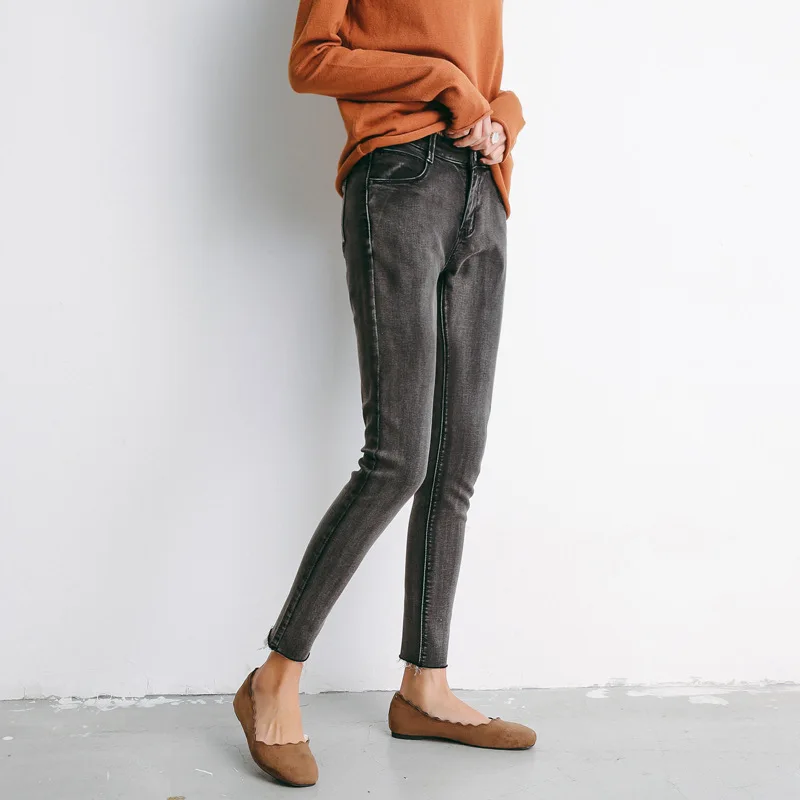 Spring New Korean Version of Autumn Jeans Black-grey High Waist Tight Nine-point Skinny Women