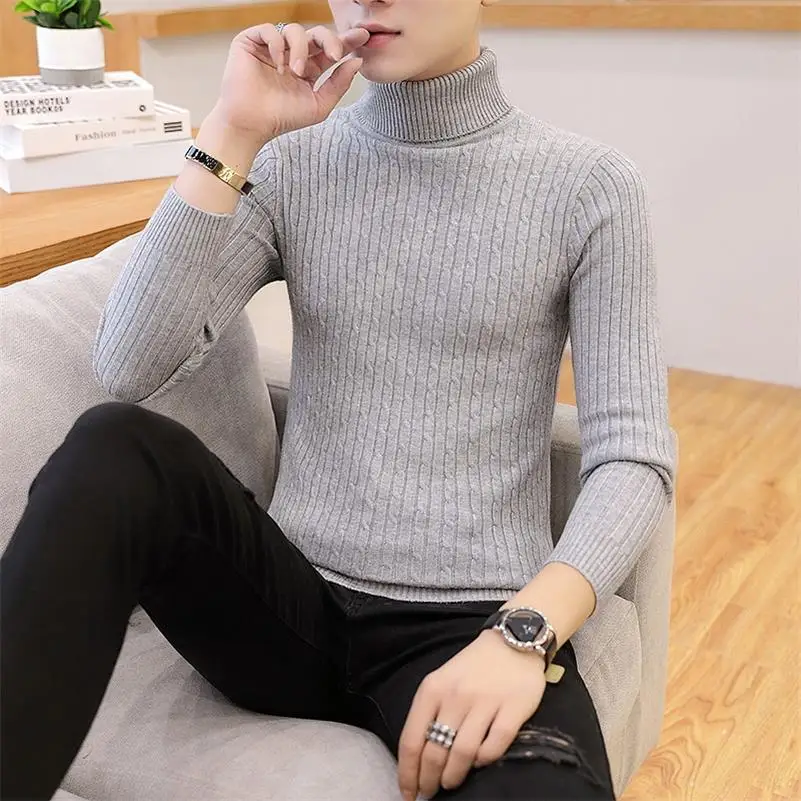 Winter Cashmere Thick Warm Sweater Men Turtleneck Brand Men's Sweater Slim Fit Pullover Men Knitwear Male Double Collar Sweaters - Цвет: 102 gray