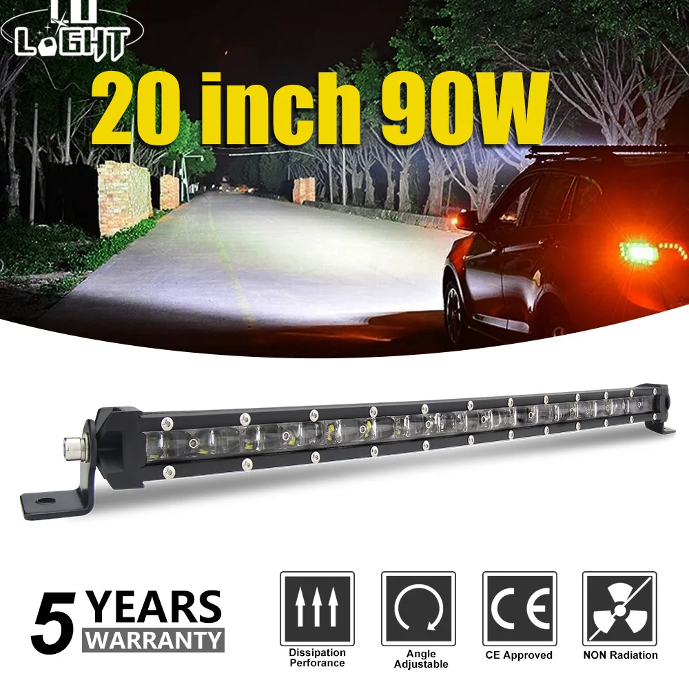 Cena Światło co super cienki 6D 20 Cal 90W listwa świetlna Led Led belki automatyczne działanie oświetlenie do jeepa ATV Lada Niva Off Road 12V 24V listwa Led