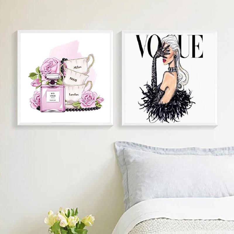

Vogue Cover Vintage Posters Art Prints , Watercolor Fashion Poster Wall Art Canvas Painting Pictures Home Room Decoration