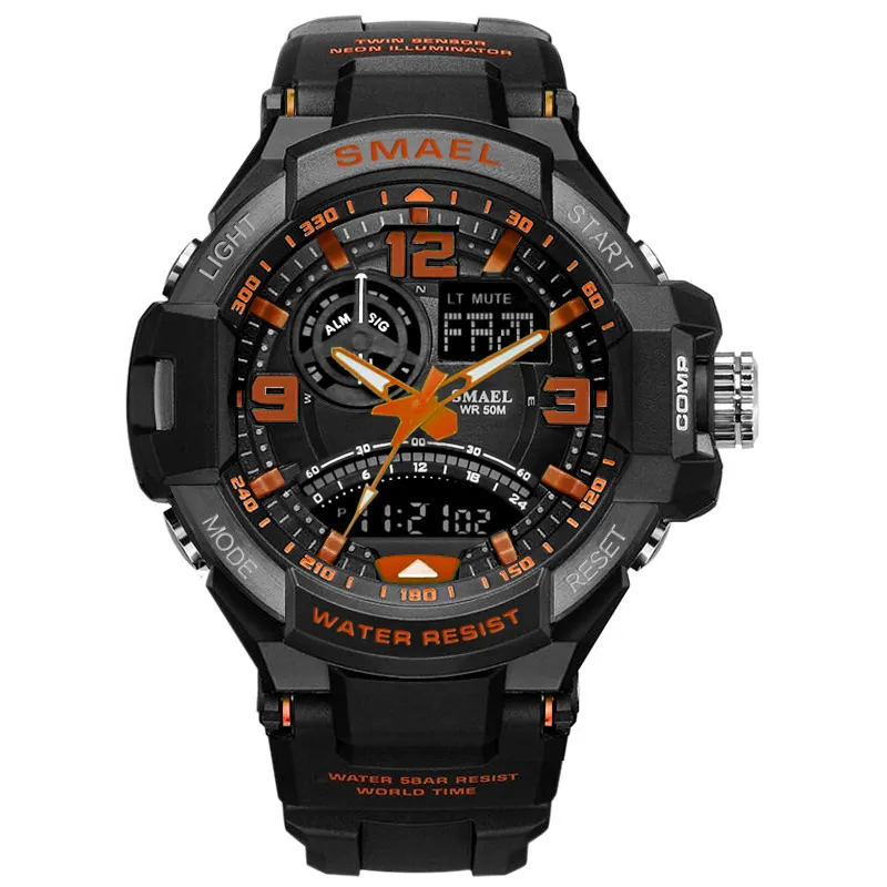SMAEL спортивные часы 1516 бренд 50 м водонепроницаемые наручные часы с двойным временем светодиодный цифровые часы S Shock мужские наручные часы Reloj Hombre Relogio - Цвет: Orange