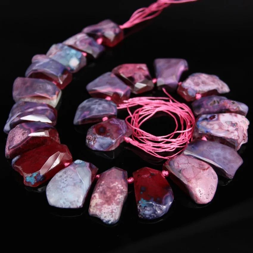 

New Arrival! Top Drilled Red&Blue Natural Agates Faceted Slab Nugget Loose Beads,Raw Dragon Veins Agates Freeform Slice Pendants