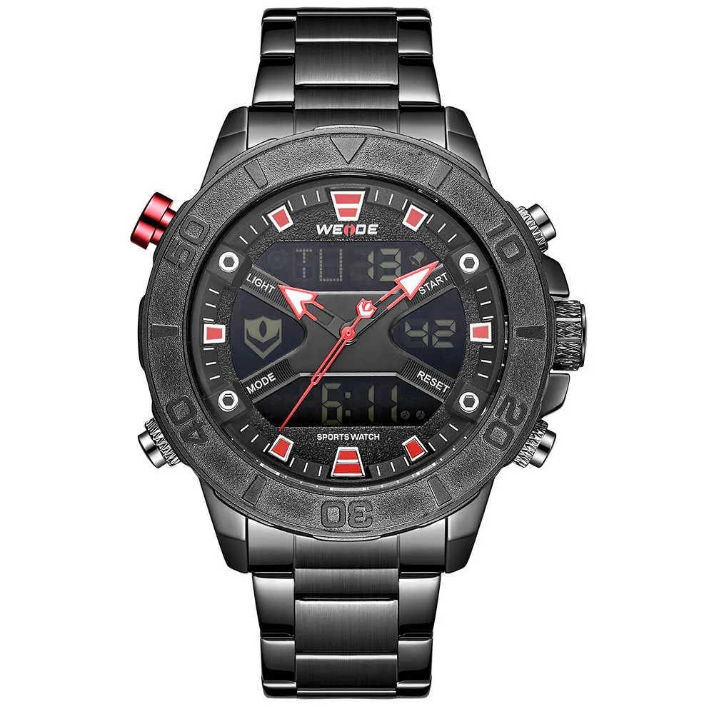 Модные брендовые мужские часы WEIDE светодиодный водонепроницаемый полностью стальной Мужские часы военные кварцевые цифровые мужские спортивные часы Relogio Masculino - Цвет: Красный