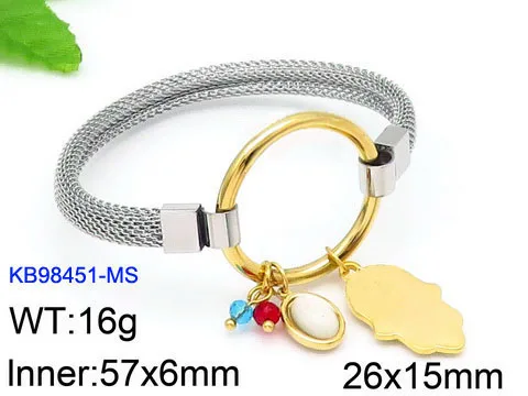 

Spanish Women Stainless round circle gold silver black rose gold hamsa white stone charms mesh bangle bracelet pulseras osos