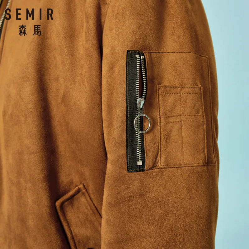 SEMIR, Мужская замшевая куртка-бомбер с полной молнией, мужская бейсбольная куртка с подкладкой, с наклонным карманом, с резинкой на манжетах и подоле для зимы