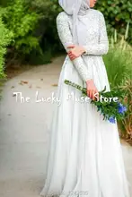 Muslimischen Abendkleid 2017 Long Sleeve Muslim Evening Dress Beading A Line Hijab Islamic Dubai Long Pageant Chiffon Party Gown