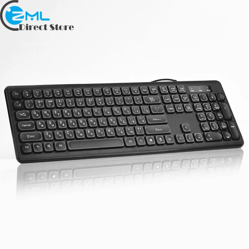 Скидка KB940 USB Проводная русская клавиатура, черная мультимедийная клавиатура, 108 клавиш, низкий уровень шума, эргономичная клавиатура для настольно...