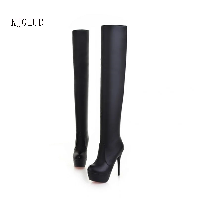 

2019 Ladies Fashion High-heeled Knee Boots Stiletto Platform Soft Leather Women's Boots Thigh High Boots Botas Largas Mujer