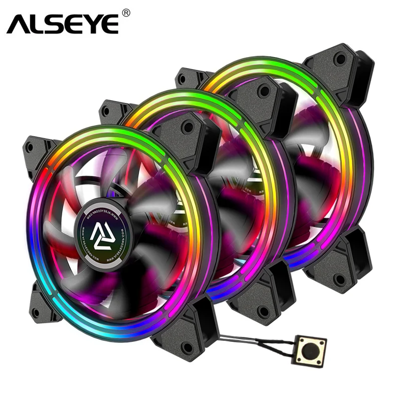 ALSEYE RGB вентилятор для ПК регулируемой высоты вентилятор 120 мм охлаждающими вентиляторами(3 шт./компл.) клавиша сброса Управление(HALO 3,0 новое прибытие