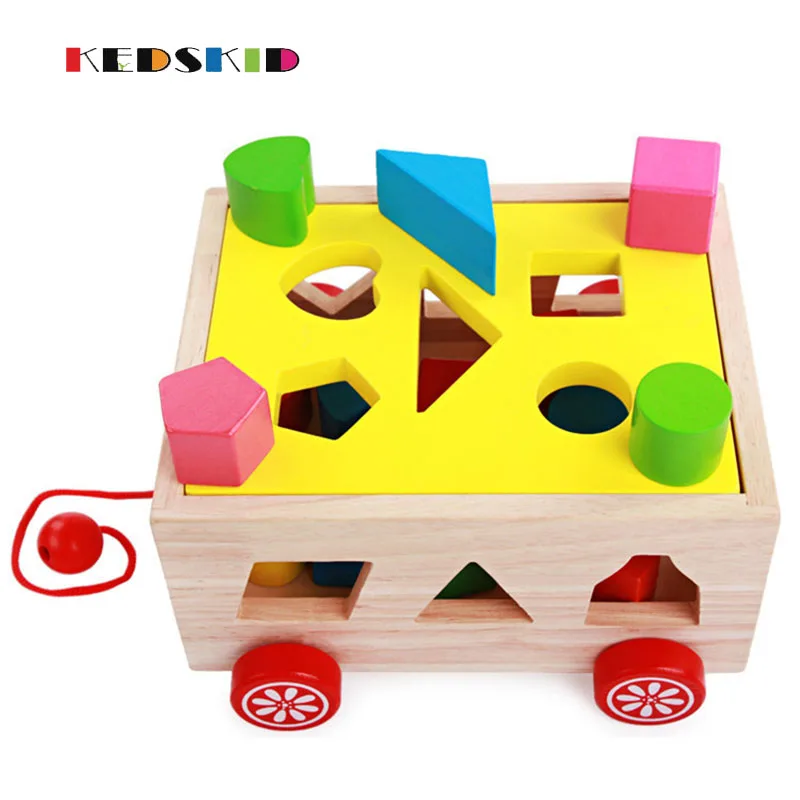 15 Holes Intelligence Box Wooden Shape Sorter Baby Cognitive and