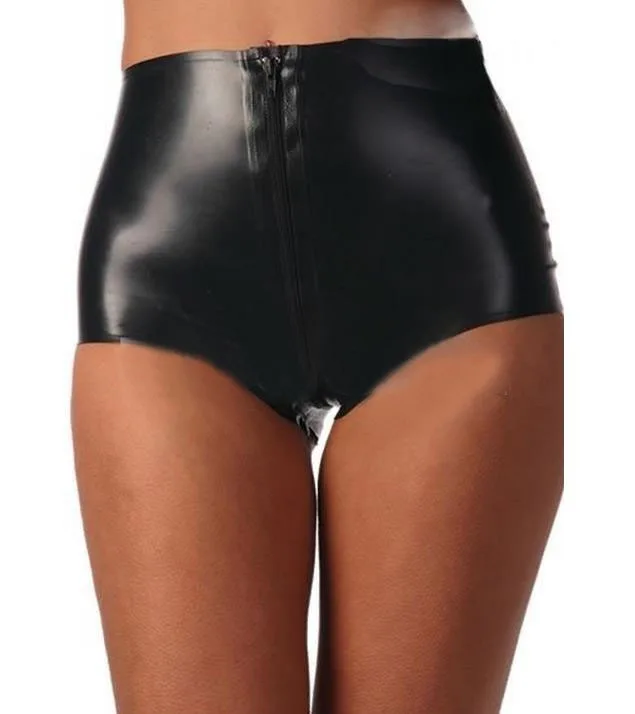 Latex Panty Rubber Boyshort Women's Latex Lingerie Crotch Zip