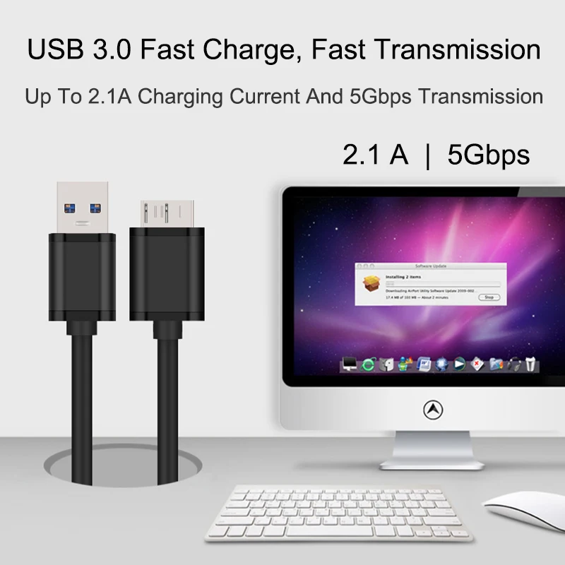 USB 3.0 نوع A إلى المصغّر USB B كابل USB3.0 سريع كبل مزامنة بيانات الحبل ل قرص صلب خارجي القرص HDD سامسونج S5 ملاحظة 3