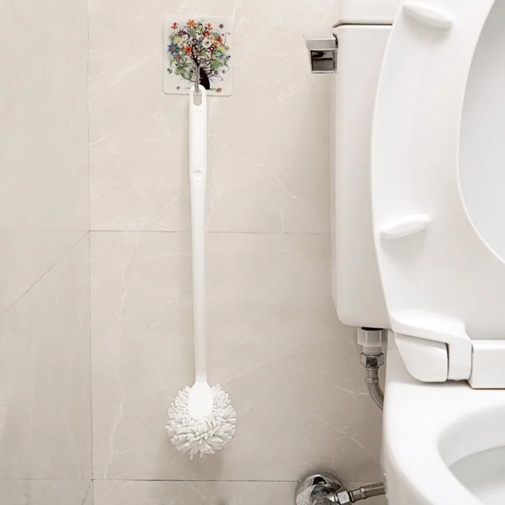 Creative White Toilet Brush Long Plastic Handle Elastic Soft Brush