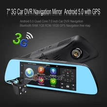 TOPSOURCE 7” Special Car DVR Camera Mirror Android 5.0 GPS navigation Bluetooth 16G Dual Lens FHD 1080p Video Recorder Dash Cam