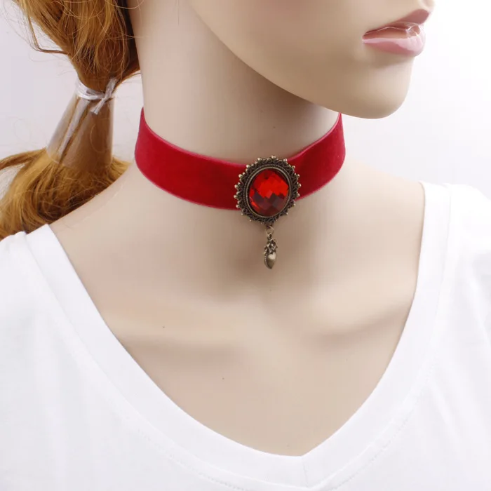 

bride Vintage Collares Lace Kristall Choker necklace Halsband Halskette Red Rose Flower Tattoo Schmuck Frauen jewelry layered