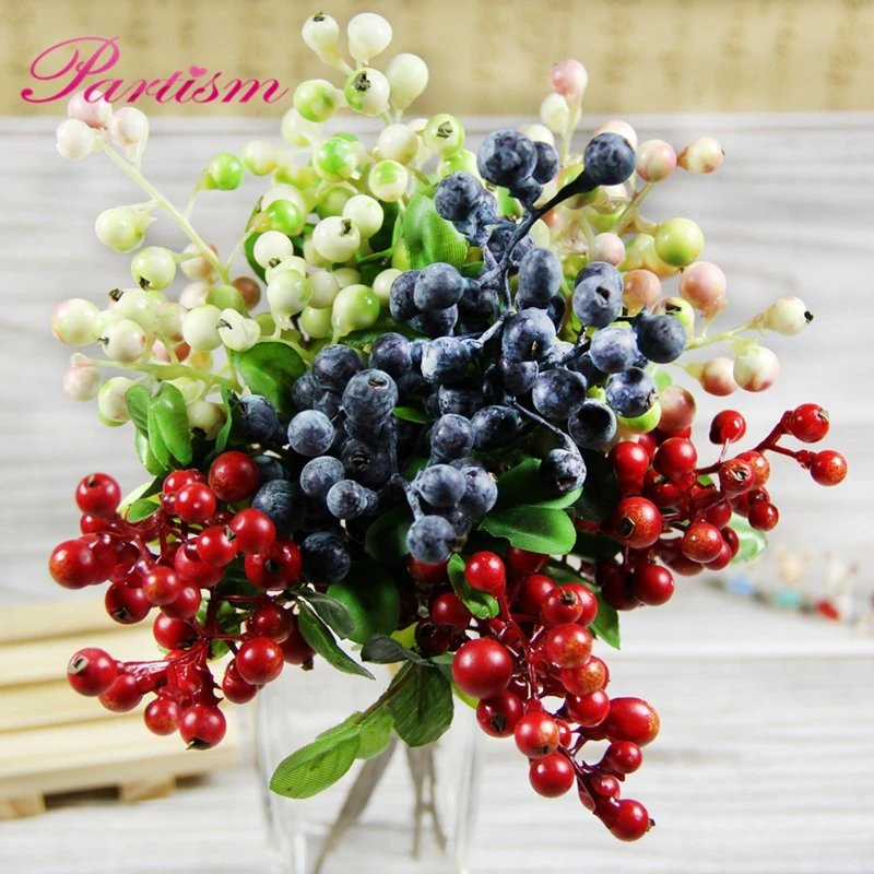 10PCS Decorative Artificial Blueberry Fruit Berry Flower Bud Silk