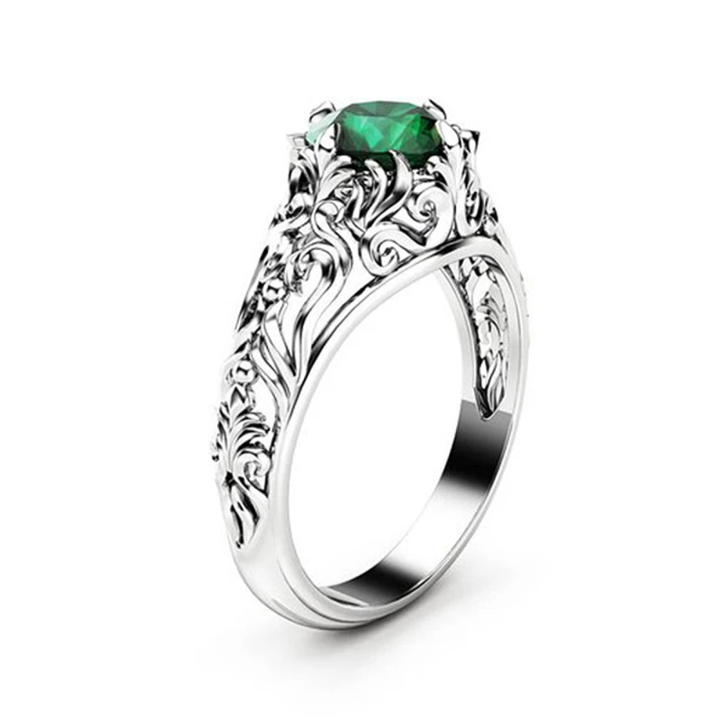 

Garilina Fashion jewelry Green cubic zirconia hollow silver ring for womens Anniversary Wedding Gift R2256