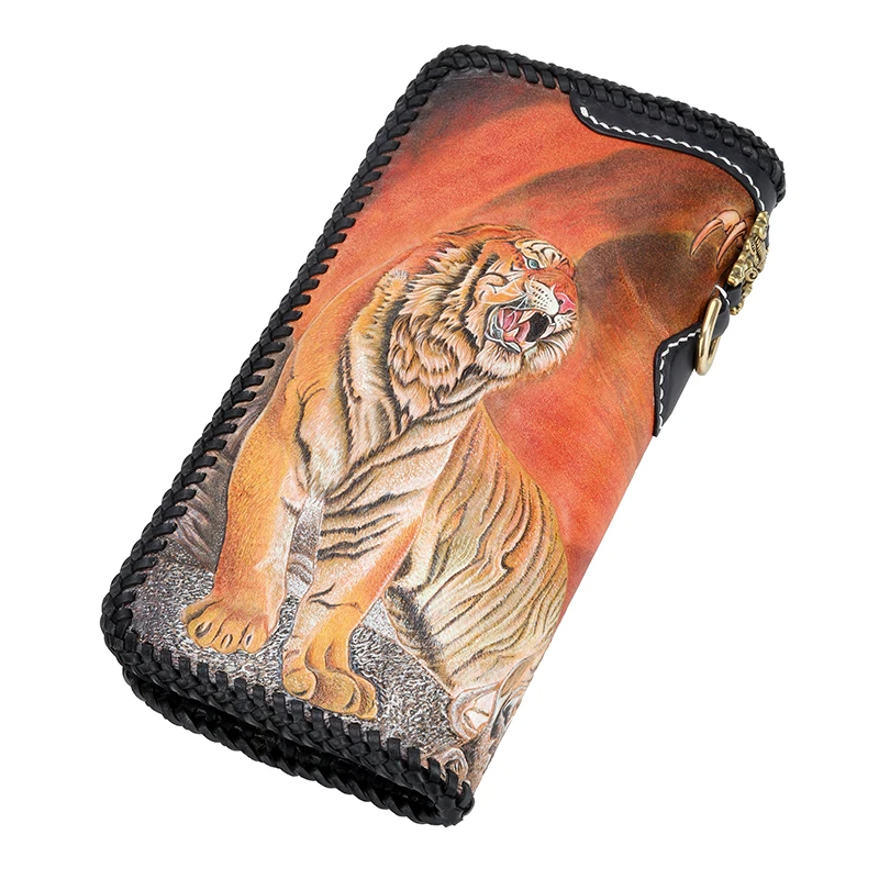 Мужской длинный клатч из натуральной кожи с резьбой|leather wallet card holder|wallet holderlong clutch |