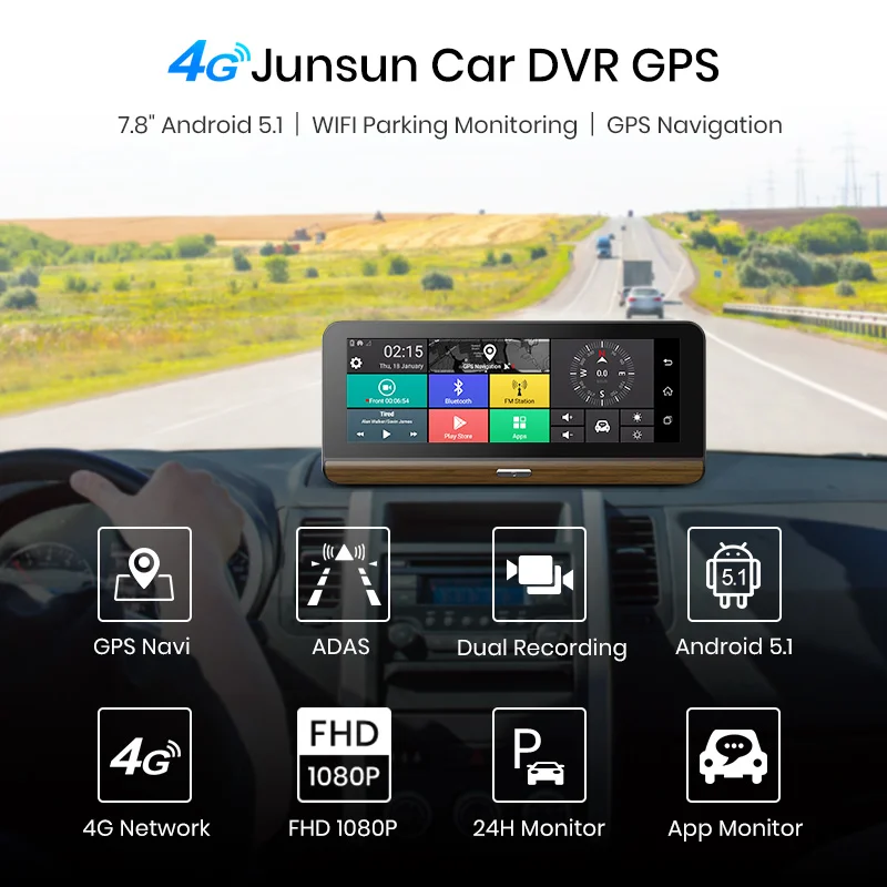 Видеорегистратор Junsun E31P Pro 7 80 дюйма 4G ADAS Android GPS навигация автомобильный