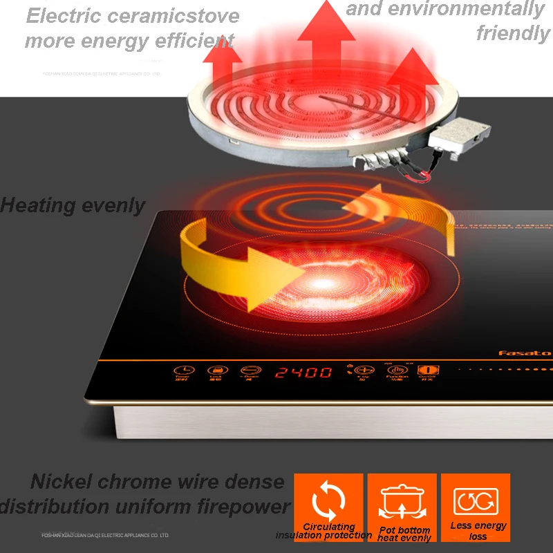 Двойная индукционная плита световая волна нагревательная плита 2400 Вт Двусторонняя Radiant-плита Бытовая Встроенная Rradiant-плита DT-400KB