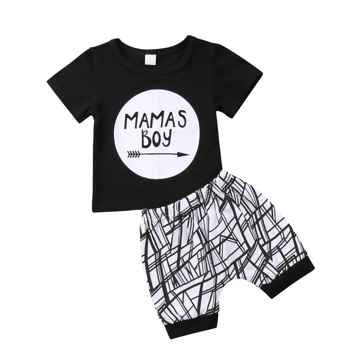 Emmaaby/Коллекция года, комплект одежды для новорожденных мальчиков, футболка с короткими рукавами и принтом «MAMAS boy» комплект одежды из топа и шорт - Цвет: Черный